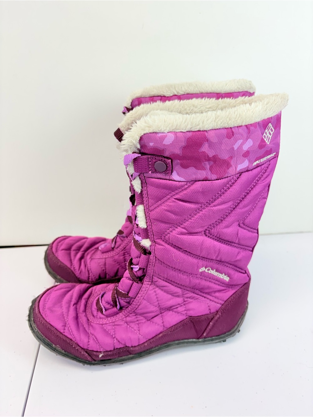 Columbia Purple Faux Fur Lined Waterproof Winter Snow Boots Girls 4
